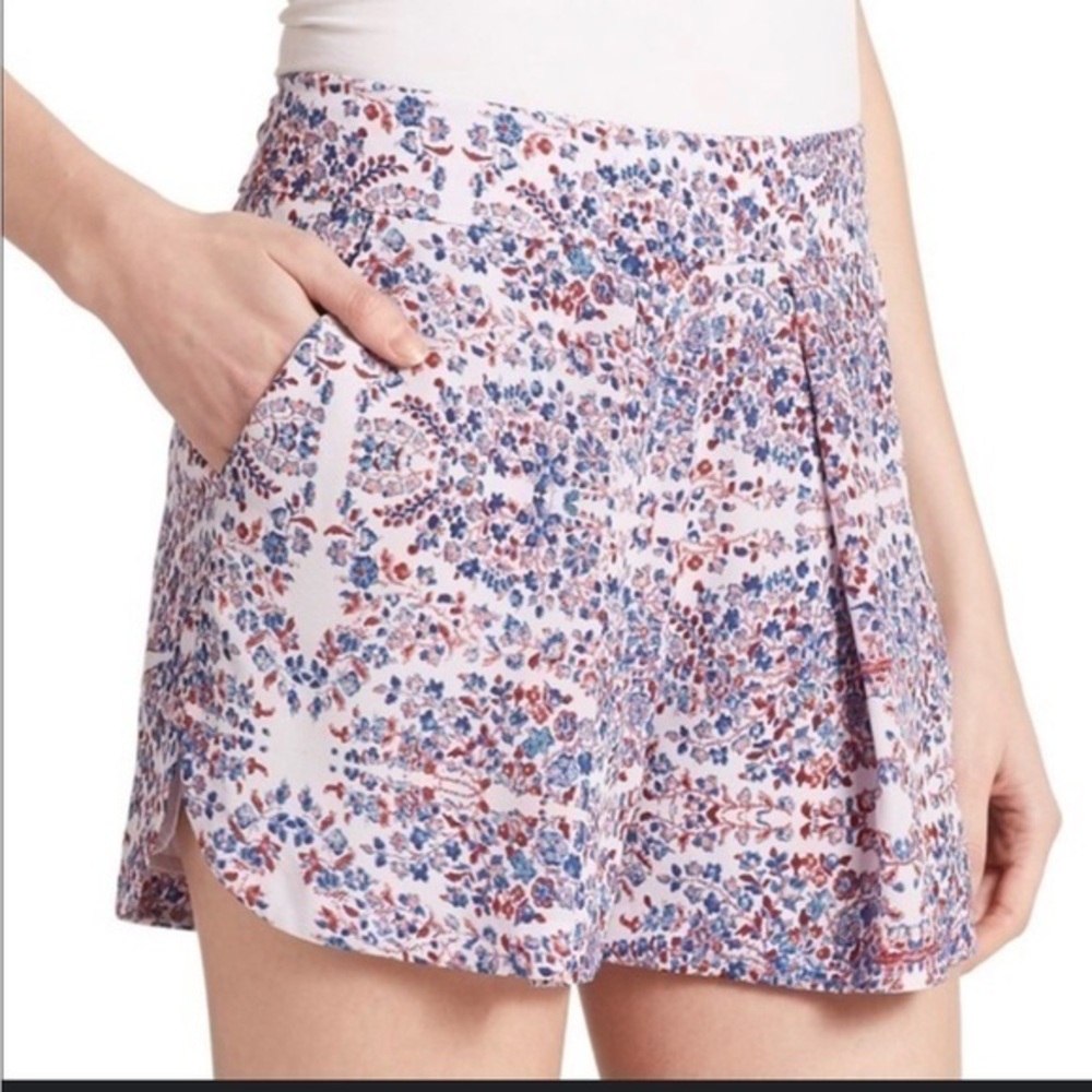 🐠Rebecca Taylor silk shorts lined floral pockets red blue off white pleated
